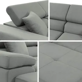 Mirjan24 Ecksofa Torezio Mini, mit Bettkasten und Schlaffunktion, Einstellbare Kopfstützen, 280x170x70-90 cm (Farbe: Polo 894, S... - Grau