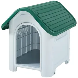 [en.casa] Hundehütte 75 x 59 x 66 cm Kunststoff Weiß/Grün