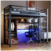 Flieks Hochbett Metallbett Kinderbett 90x200cm mit LED, Schreibtisch und Stauraum schwarz