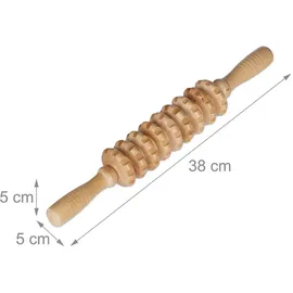 Relaxdays Massage Roller Holz, Massagestab mit 2 Griffen, manuelles Massagegerät für Rücken, Nacken, Arme & Beine, Natur, 5 x 38 cm Freizeit, Wellness, Körperpflege, Wohlfühlprodukte