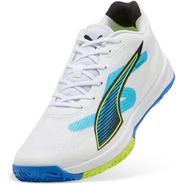 Puma Accelerate Turbo 4 Game On Hallenturnschuh, Weiß, leuchtendes Rot, Ultrablau