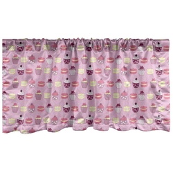 Scheibengardine Vorhang Volant für Küche Schlafzimmer Dekor mit Stangentasche, Abakuhaus, Microfaser, Cupcakes Muffin Macaron Plätzchen bunt|rosa 137 cm x 45 cm