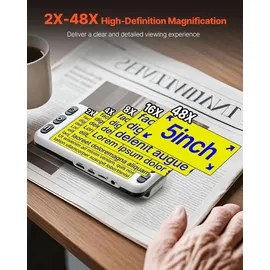 Vevor Tragbare digitale Lupe, 5 Zoll HD elektronische Leselupe, Lesehilfe für Sehschwäche, 2- bis 48-facher Zoom, mit 13 MP Nah- & Fernobjektiv, 26 Farben, AV- & HDMI-Ausgang, klappbarer Griff