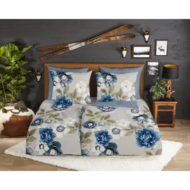 Muller Textil Gabin Blumen Blau 155 x 220 cm + 2 x 80 x 80 cm