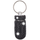 Bling Bling Pillenbox Schlüsselanhänger,MoreChioce Glitzer Strass Aluminiumlegierung Pille Fall Mini Pillendose Tragbare Pillenbehälter Schlüsselring Wasserdichte Pillenhalter Schlüsselbund,Schwarz