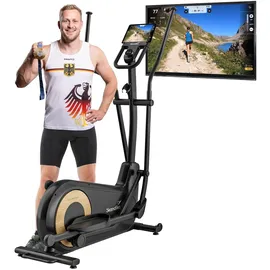 Skandika Crosstrainer Carbon P24-RG | Ellipsentrainer leise ohne Strom mit Generator, 16 Widerstandsstufen, bis 150 kg, computergesteuert, elektronischer Widerstand, Ellipsen Crosstrainer für Zuhause