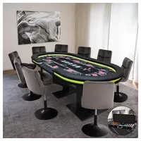 Home Deluxe Spieltisch LED Pokertisch inkl. Pokerkoffer und Stühle STRAIGHT FLUSH, (7-tlg), 213 x 106 x 78 cm - für 9 Personen, inkl. Getränkehalter & Chiptray