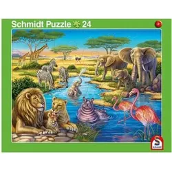 SCHMIDT SPIELE 56788 Rahmenpuzzle Tiere in Afrika 24 Teile / Tiere am Nordpol 40 Teile