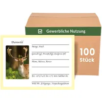 Wildbret Etiketten für Damwild 100 Stück, Wildaufkleber für den gewerblichen Wildverkauf zur einfachen Wildkennzeichnung, 10x7.5cm, Jagdaufkleber, Jägerbedarf (Damwild Gewerblich 100 Stück)
