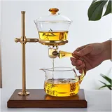 YUDIZWS Halbautomatisches Teeset, magnetische Teekanne, halbautomatische Tropf-rotierende Glasteekanne-Set, Glas-Teekanne Faules chinesisches Glas-Teeset mit Glasteekanne und Ei,A