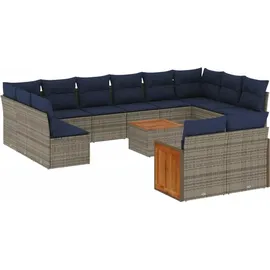 vidaXL Gartensofa-Set 12-tlg. grau Polyrattan