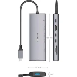 AISENS ASUC-7P031-GR USB-C 7 Ports), Dockingstation - USB Hub, Grau,
