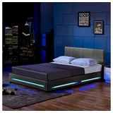 Home Deluxe - LED Bett Asteroid Dunkelgrau, 140 x 200 cm - Inkl. Lattenrost I Polsterbett Design Bett inkl. Beleuchtung - Dunkelgrau