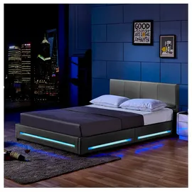 Home Deluxe - LED Bett Asteroid Dunkelgrau, 140 x 200 cm - Inkl. Lattenrost I Polsterbett Design Bett inkl. Beleuchtung - Dunkelgrau