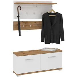 CARO-Möbel Schuhbank 90 x 40 x 34 cm Eiche/Weiß / weiß