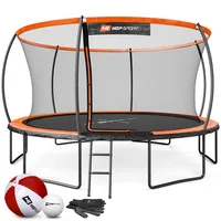 Hop-Sport Trampolin Outdoor Ø 305/366/427/488 cm - Trampolin mit innovativen, gebogenen Netzstangen, Sicherheitszertifikaten und Sicherheitsnetz (Orange/Schwarz, 427 cm)