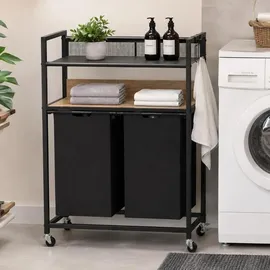 DanDiBo Ambiente DanDiBo Wäschekorb mit Rollen und 2 Ablage Wäscheregal Wäschesammler 2 Fächer 96698 Wäschebox Regal Wäschetonne Wäschewagen Wäschesortierer...
