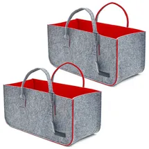 Dune Design Kaminholztasche Filz 50 x 25 x 25 cm 2er Set Grau und Rot
