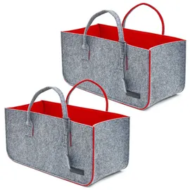 Dune Design Kaminholztasche Filz 50 x 25 x 25 cm 2er Set Grau und Rot