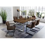 SAM Outillage Essgruppe 140 cm Akazie nussbaum u-Gestell silber mit 6 Stühlen wildleder Noah