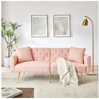 OKWISH Schlafsofa 2-Sitzer Sofa 177x74x78 cm aus Teddy mit verstellbarer Rückenlehne, Set 1 Teile, für Wohnzimmer,Mietwohnung,kleines Apartment rosa