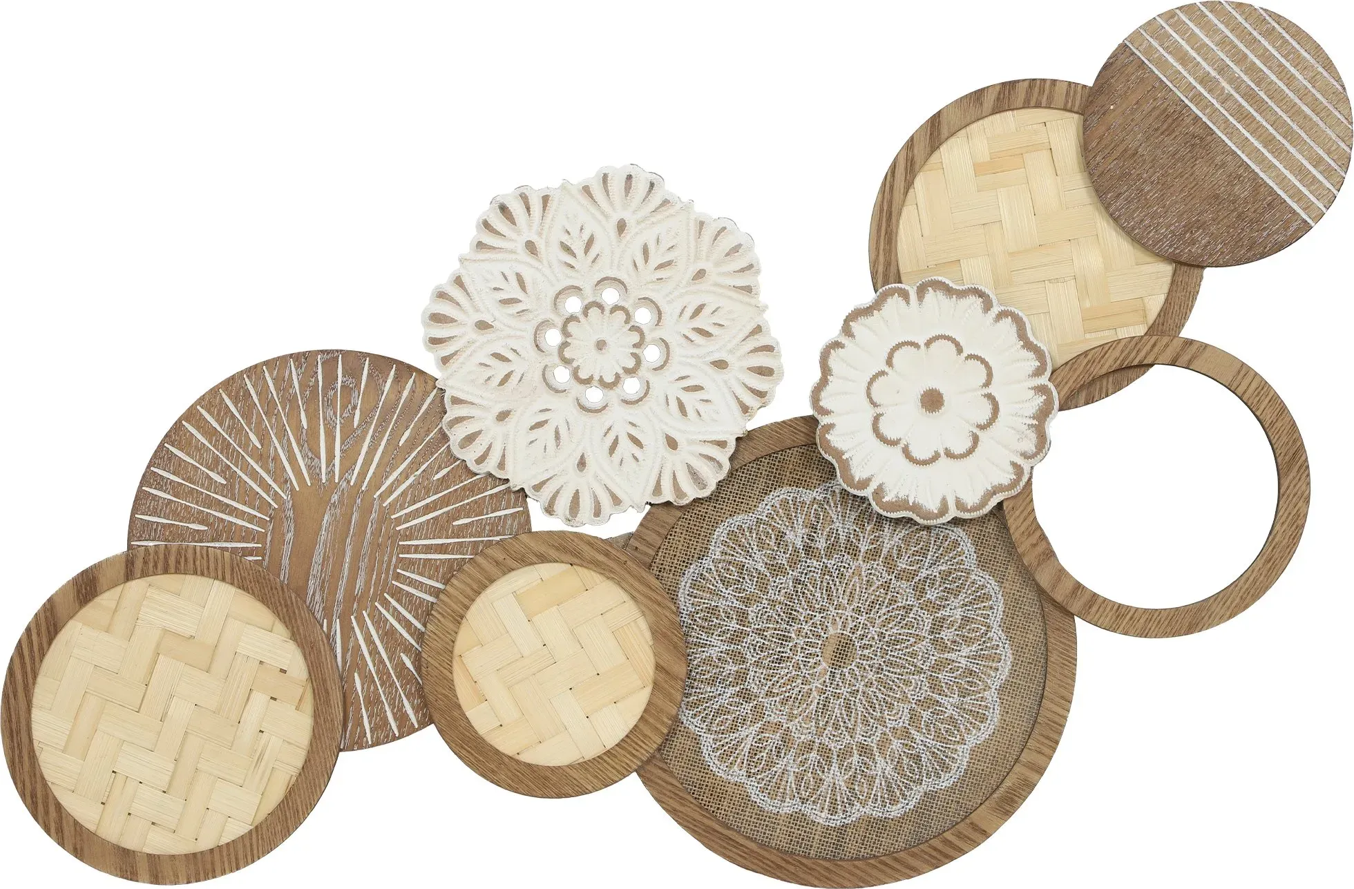 HOMCOM Moderne Holzwanddekoration, geometrische Holzwandskulptur, einzigartiges Mehrscheiben-Design, Hänge-Dekor für Wohnzimmer, Schlafzimmer, Büro, 83,8 x 44,5 cm, Naturholz   Aosom