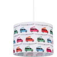 Relaxdays Hängelampe Kinderzimmer, Lampenschirm mit Autos, HxD:140 x 35 cm, E27-Fassung, Pendelleuchte für Kinder, bunt