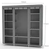 Intirilife Faltschrank 150x175x45 cm in ASCH GRAU - mit Reißverschluss Stoffschrank Kleiderschrank mit Kleiderstange, Fächern und Seitentasche - Camping Steckschrank Textil 45x175x150 Schlafzimmer, Kleiderschränke,