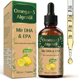 Omega 3 Algenöl Hochdosiert, Veganes Omega 3 öl mit Natürlichem DHA und EPA für Herz und Gehirn, Pflanzliche Fischöl Alternative mit Zitronengeschmack, 100 ml