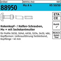 HALFEN Hammerkopfschraube R 88950 Typ 50/30 6-ktmutter M20x 100 Mu A 4 10St. HALFEN