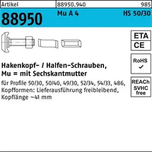 HALFEN Hammerkopfschraube R 88950 Typ 50/30 6-ktmutter M20x 100 Mu A 4 10St. HALFEN
