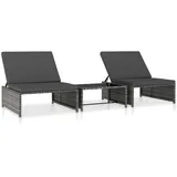 vidaXL Sonnenliegen 2 Stk. mit Tisch Poly Rattan Grau