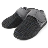 TIESTRA Warm Hausschuhe Herren Beflockung Diabetiker Hausschuhe Breiter Fuß Filzpantoffeln Mit Memory Foam Sohle,Filz Herrenhausschuhe Mit Klettverschluss,Streifen Grau Größe 47 - 47 EU