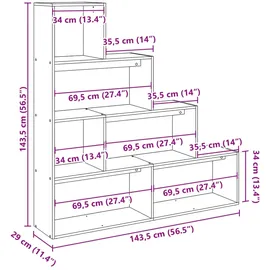 vidaXL Raumteiler-Bücherregal 4 Stufen 143,5 x 29 x 143,5 cm Braun