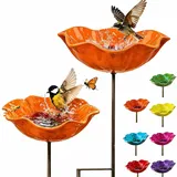Handgefertigter Metall-Gartenstecker Mit Blume und Vogel,Blumenstecker VogelträNke Garten,Blumen Gartenstecker füR VöGel,Bienens SchmetterlingsträNke (Orange,2)