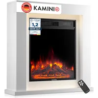 KAMINIO Elektrokamin Matti - Elektrischer Standkamin mit Heizung, 3D-Flammeneffekt, LED-Ambientelicht, Fernbedienung - 32 Zoll (Weiß)