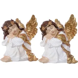 Engelfigur "Weihnachtsdeko", gold (goldfarben), B:17,5cm H:18,5cm T:14cm, Polyresin, MYFLAIR MÖBEL & ACCESSOIRES, Dekofiguren, mit beleuchtetem Haarkranz, Höhe ca. 18 cm
