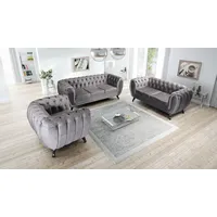 Edles Chesterfield Sofa Set 3+2-1 Sitzer grau Couch Polstersofa Wohnlandschaft