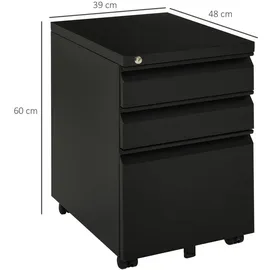 Vinsetto Rollcontainer mit Schubladen Stahl Schwarz 39 x 48 x 60 cm