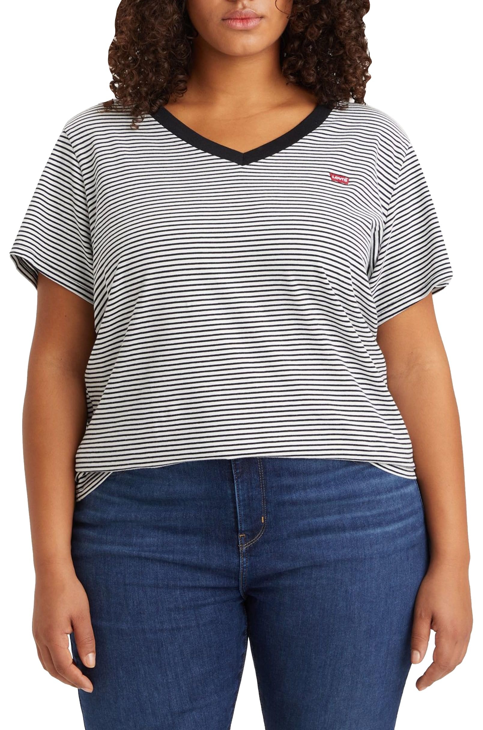 Levi's Damen Plus Size V-Neck Tee T-Shirt, Raita Stripe Caviar, 4XL