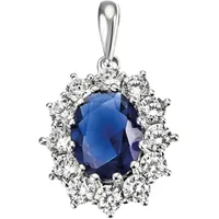 FIRETTI Kettenanhänger "Schmuck Geschenk Silber 925 Halsschmuck Anhänger Lady D Diana Royal", blau (silberfarben, saphirblau, kristallweiß, saphirblau, kristallweiß), Schmuckanhänger, Damen, Silber 925 (Sterlingsilber), 2,1 g, Kettenanhänger, mit Glasstein,