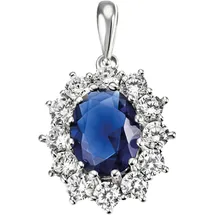 FIRETTI Kettenanhänger "Schmuck Geschenk Silber 925 Halsschmuck Anhänger Lady D Diana Royal", blau (silberfarben, saphirblau, kristallweiß, saphirblau, kristallweiß), Schmuckanhänger, Damen, Silber 925 (Sterlingsilber), 2,1 g, Kettenanhänger, mit Glasstein,