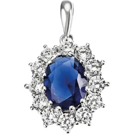FIRETTI Kettenanhänger "Schmuck Geschenk Silber 925 Halsschmuck Anhänger Lady D Diana Royal", blau (silberfarben, saphirblau, kristallweiß, saphirblau, kristallweiß), Schmuckanhänger, Damen, Silber 925 (Sterlingsilber), 2,1 g, Kettenanhänger, mit Glasstein,