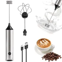 Milchaufschäumer Stab Wiederaufladbar mit 3 Geschwindigkeiten, Elektrisch Milchaufschäumer Stab, Hand Held Milchschäumer für Heiße Schokolade Kaffee Latte Matcha Cappuccino Eier Schlagen (Silber)