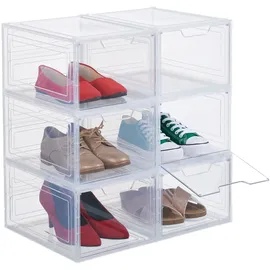 Relaxdays Schuhboxen 6er Set, mit Tür, Schuhorganizer, stapelbar, für Schuhe bis Größe 50, Sneaker Boxen, transparent