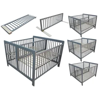 Micoland Kinderbett für Zwillinge Zwillingsbett Zwillingskinderbett Doppelbett 2in1 massiv grau mit Trenngitter