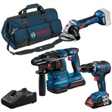 Bosch GSR 18V-55 Professional Combo Kit inkl. 2 x 4,0 Ah + GWS 18V-7 + GBH 18V-22 + Werkzeugtasche