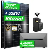 Balkonkraftwerk 1760W Bifazial Komplettset inkl.800W integrietem Wechselrichter mit Anker SOLIX E1600 Pro Solarspeicher und Smart Meter PV Solaranlage