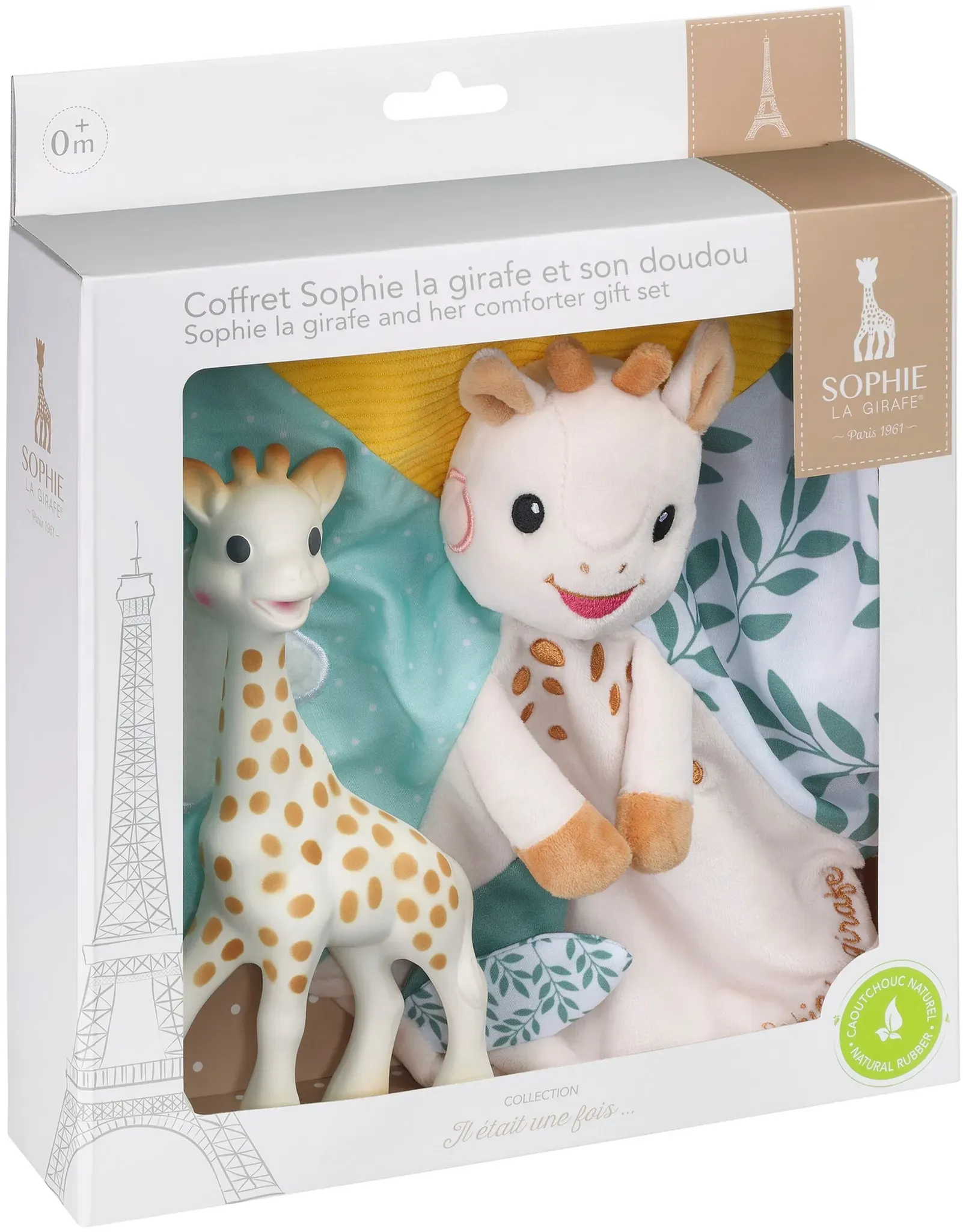 Sophie la girafe 5 Sinne Set + Schmusetuch Giraffe mit Schnullerband, beige