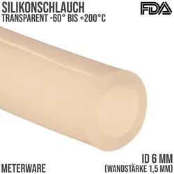 6 x 9 mm Silikon Silicon Industrie Schlauch transparent talkumiert Lebensmittel ...